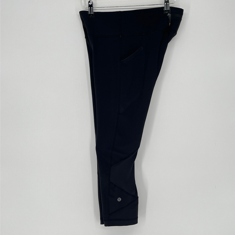 Lululemon Black Cropped Running Leggings Side Pockets Zip Pocket Womens Size 6‎ - Picture 8 of 12